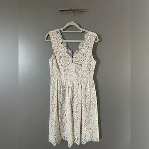 Lulus Love Swept White Lace Midi Skater Dress Size L